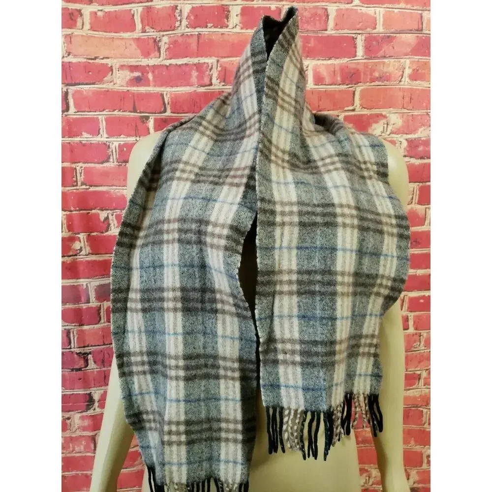 Enzo Mantovani Plaid Fringe Purple Soft Wool Cashmere Scarf 8
